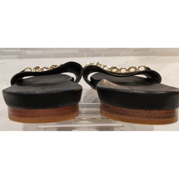 Veronica Beard ENI Black Chain-Trimmed Leather Slides Gold hardware Size 8.5 - Picture 7 of 8